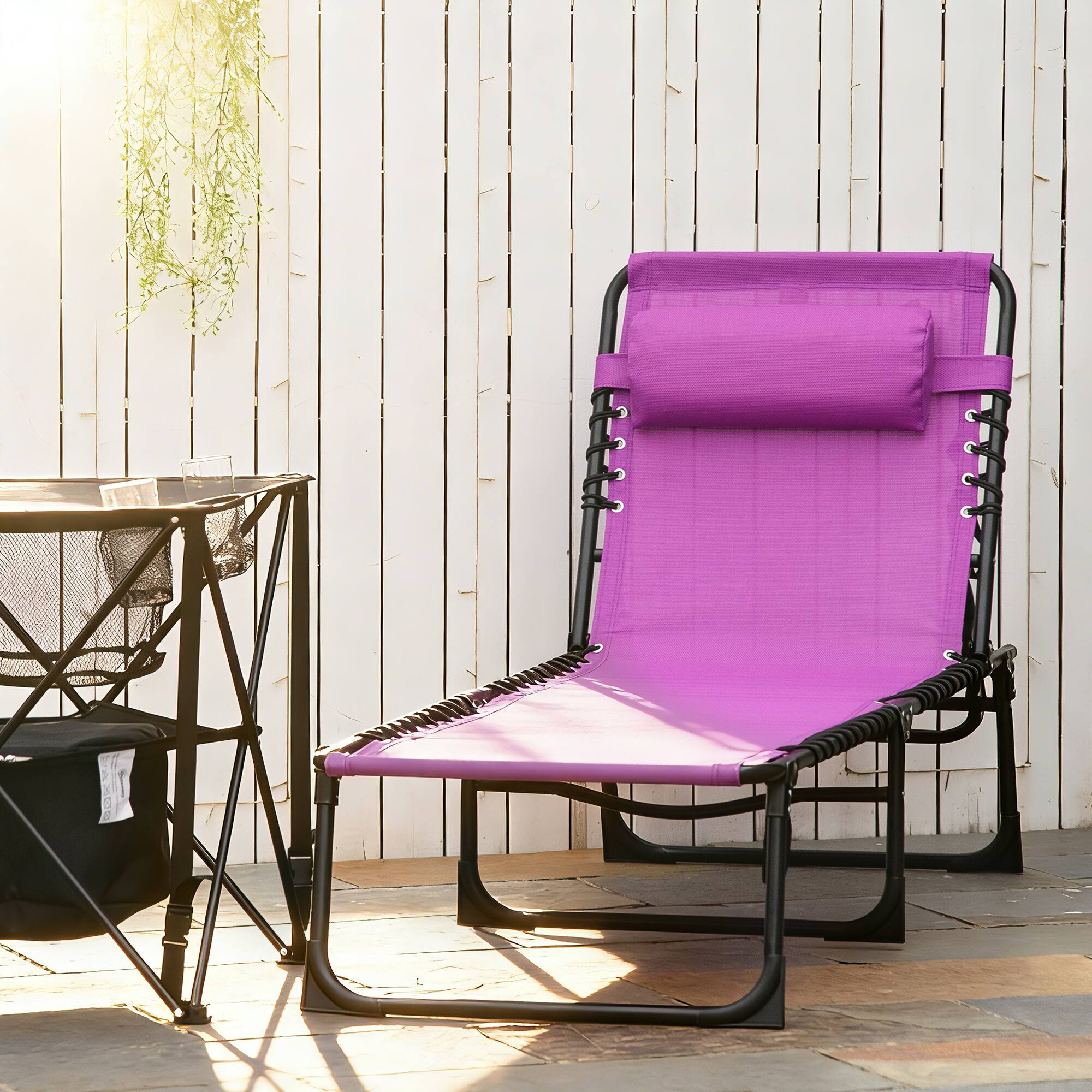 Alt View 8. Outsunny - Chaise Lounge Pool Chair with 4-Position Reclining Back, Pillow - Purple.