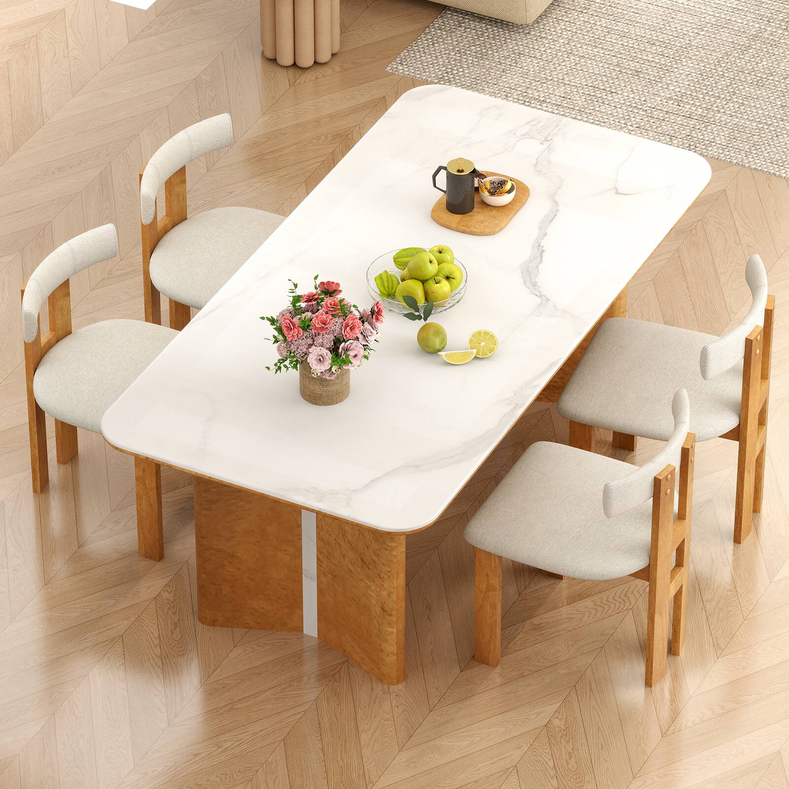 Alt View 7. Gymax - Gymax Dining Chair Set of 4 Upholstered Kitchen Chair w/ Padded Seat & Curved Backrest - Natural, Beige.