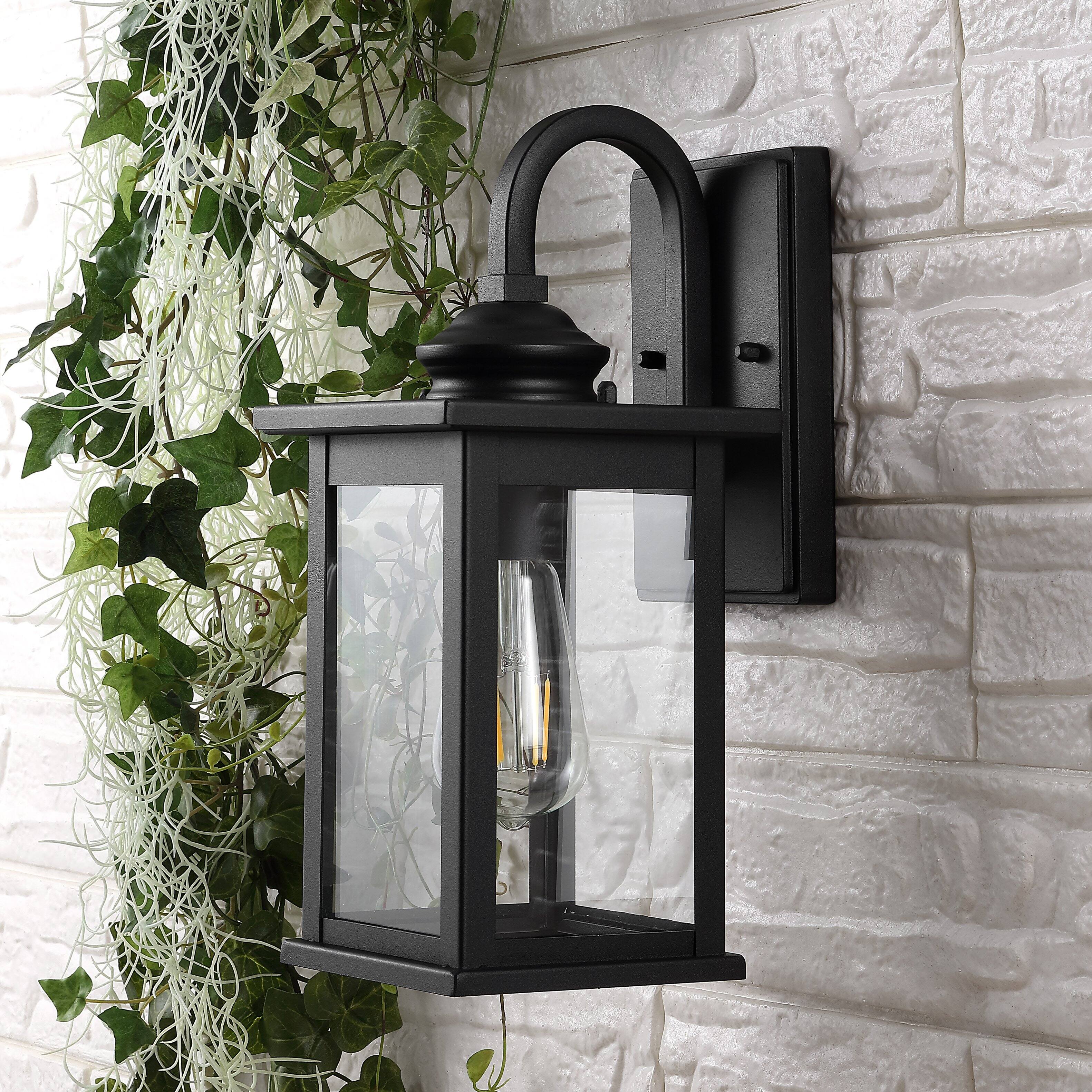Alt View 7. Jonathan Y - Cary 5.9" 1-Light Iron/Glass Traditional Modern Lantern LED Outdoor Sconce, Black (Set of 2) - Black.