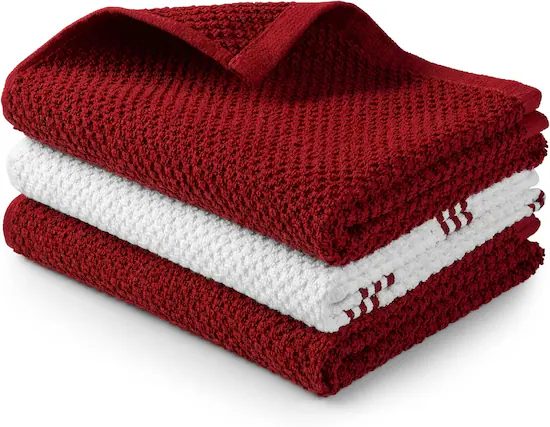 Front. Zulay Kitchen - Zulay Kitchen 3 Pack Absorbent Kitchen Towels Cotton - 15 x 25 Inch Super Soft Dish Towels for Kitchen - Red.