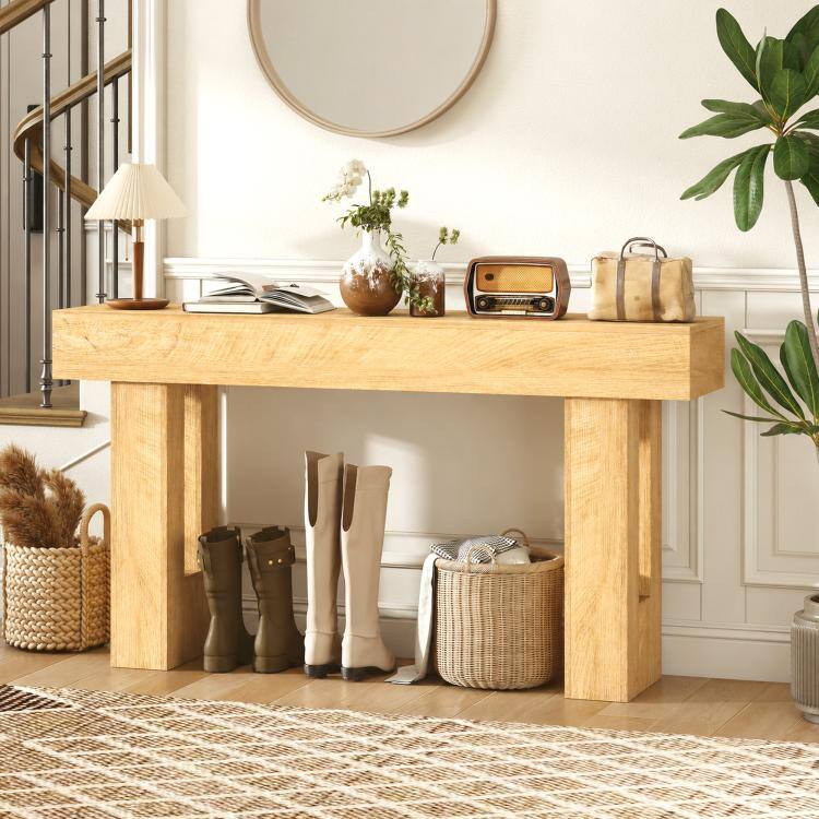 Alt View 2. PULUZ - 63 Inch Console Table, Sofa Table Behind the Couch with Thickened Tabletop for Living Room, Hallway, Entrance - Oak.