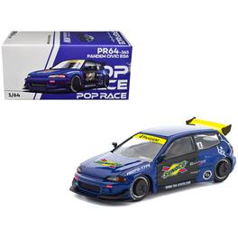 Pandem Civic EG6 RHD (Right Hand Drive) "Sunoco" Blue Metallic with Yellow Accents 1/64 Diecast Model Car by Pop Race