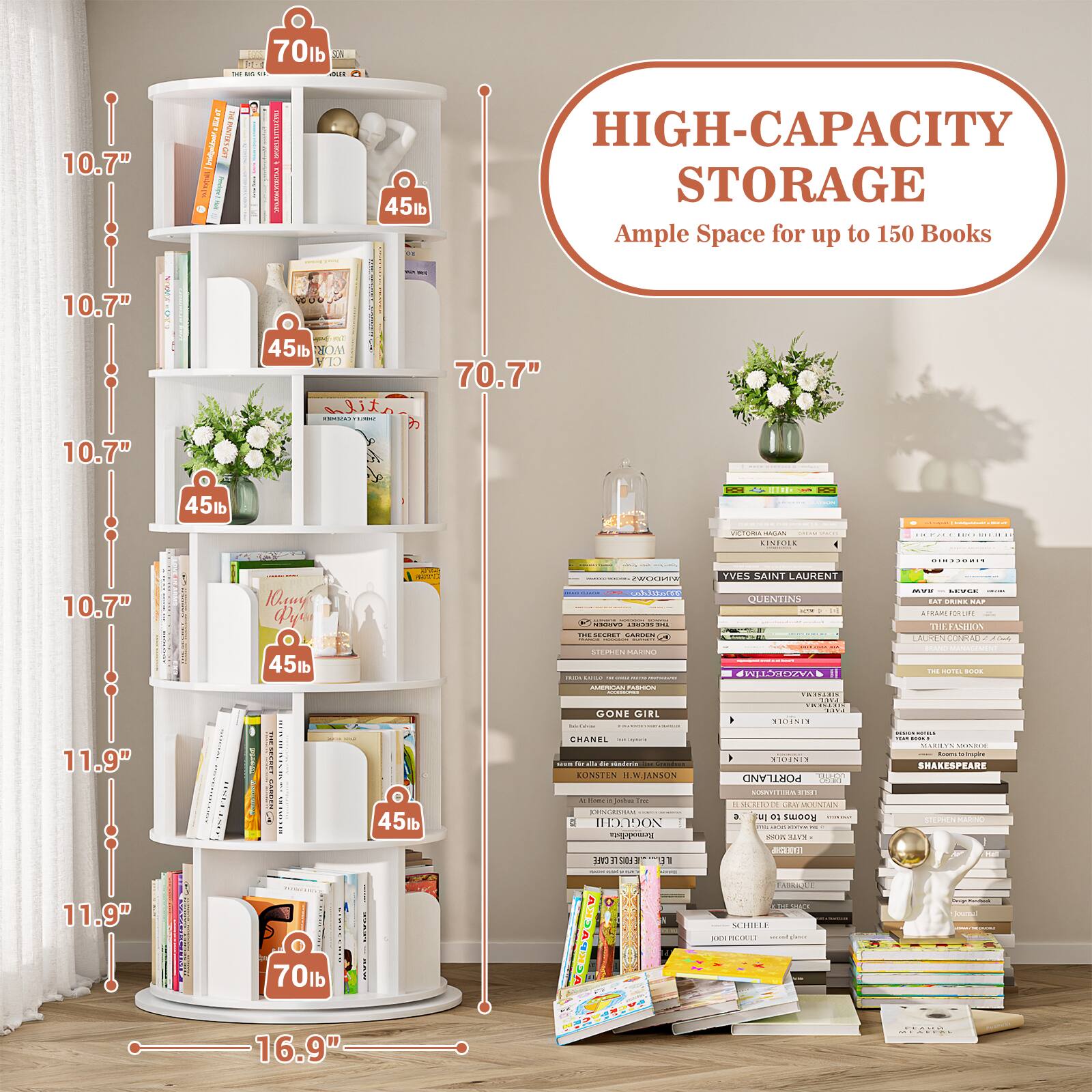 O 70lb D - - ... 10.7" E g hilie TTESO sen ! Mw/UmuIn E 45lb HIGH-CAPACITY STORAGE Ample Space for up to 150 Books - 10.7"  45lb DRM : VD .1 | 70.7" 10.7" 45lb no  VICTORATIAGAN PORI. ...I.. ..... DIETIODI 10.7" u ye fo 45lb TECONCE MRIINT : | I  | CACER CI MAC - I | -  GONE GIRL YVES SAINT LAURENT QUENTINS - -H PLNZV O. 2.. | .... TRUNIT ! VO. A..  .. CEM Un THE IUIA dda ..M. . - ad d. 11.9" .S E I M 45lb CMANEL - - .-. .. -. LSSTES IEWIASSON i  m | HEDOS d SUECAH 1  PORTLAND S00d  i BURUANN COMAN CINe a  a