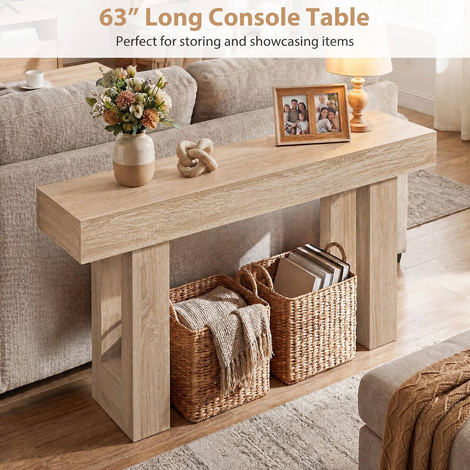 63" Long Console Table  
Perfect for storing and showcasing items