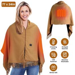 Loheer - USB Heated Shawl Wearable Heating Blanket 77x24 Inch Heated Throw with 3 Heating Levels - Camel