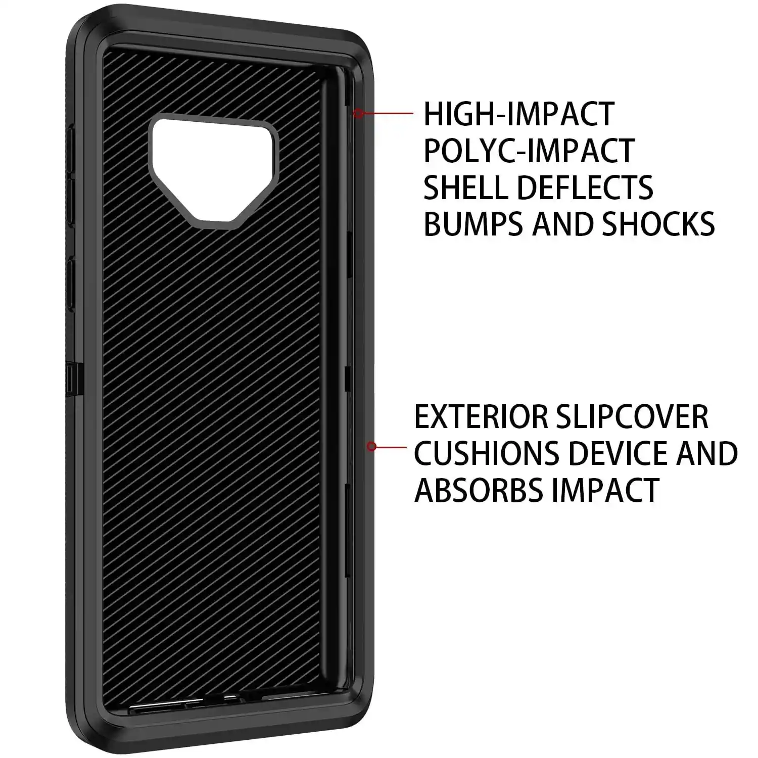 HIGH-IMPACT POLY-C IMPACT SHELL DEFLECTS BUMPS AND SHOCKS

EXTERIOR SLIPCOVER CUSHIONS DEVICE AND ABSORBS IMPACT