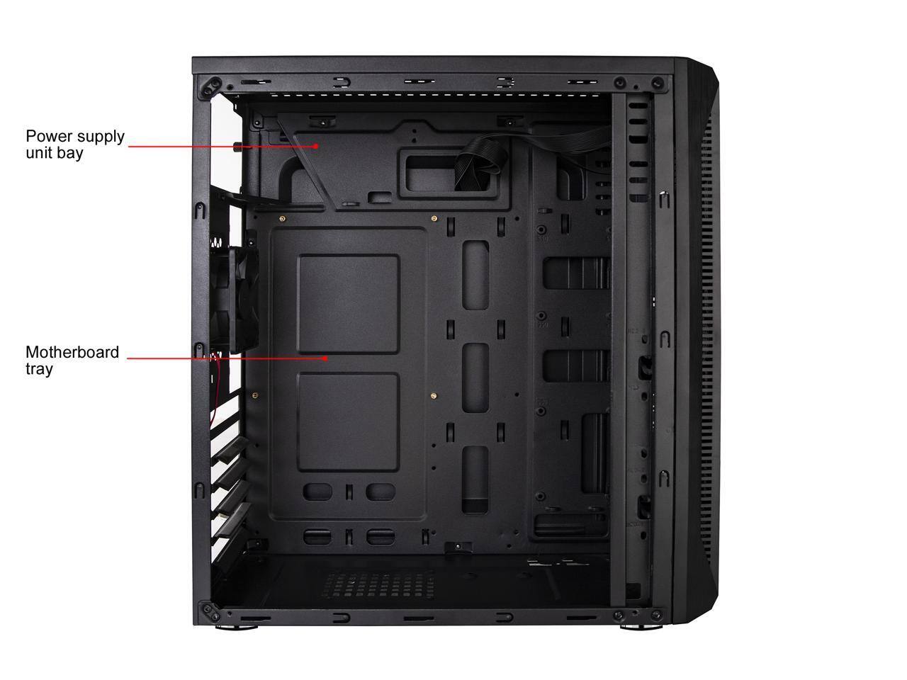 Power supply unit bay  
Motherboard tray