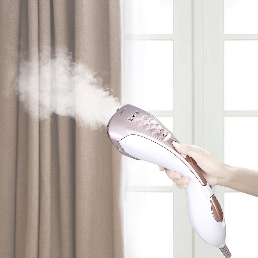 Angle. SALAV - Handheld DuoPress Garment Steamer And Iron - ROSE GOLD.