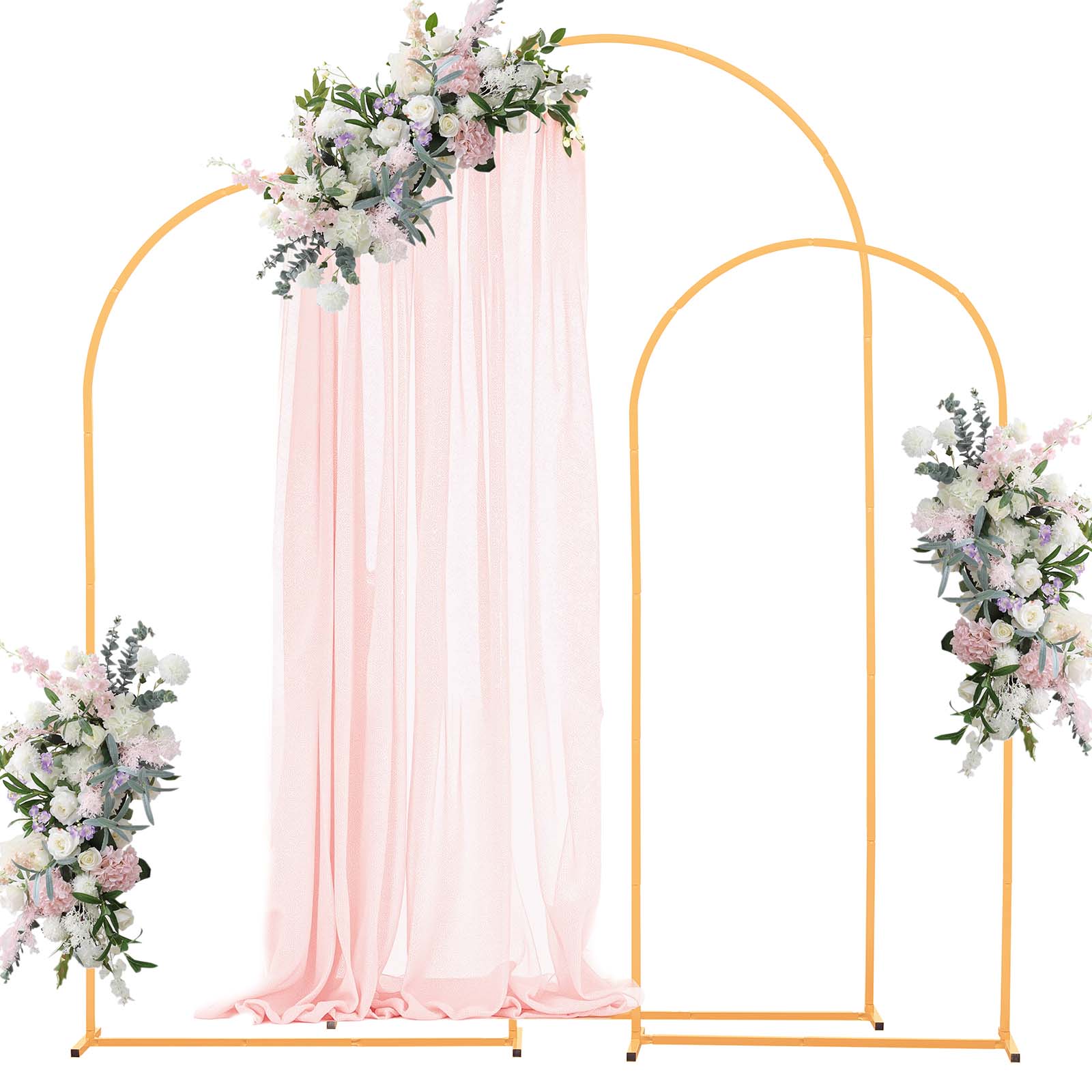 Front. VEVOR - Arch Backdrop Stand, Set of 3, 7.2/6.6/6 ft, Stable Structure, Easy Assembly, Gold Metal Arch Backdrop Stand for Wedding - Gold.