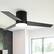 Front. Parrot Uncle - 48" Modern Black LED Flush Mount Ceiling Fan with Remote Control - Black.