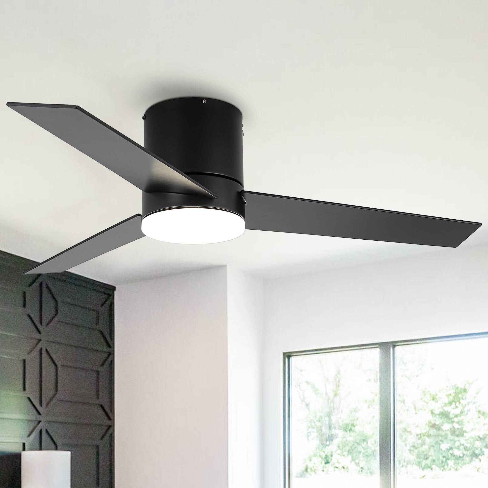 Parrot Uncle - 48" Modern LED Flush Mount Ceiling Fan with Remote Control - Black