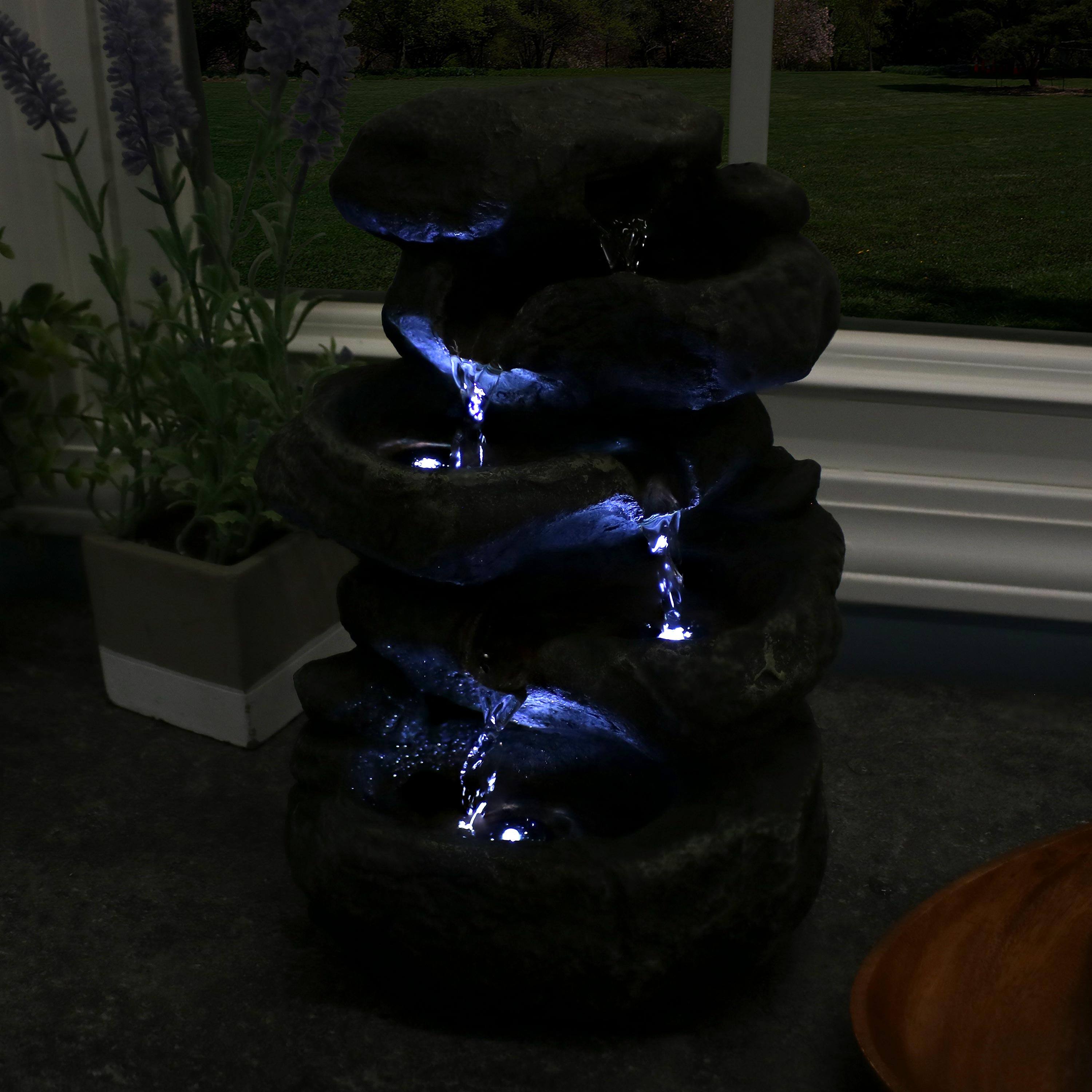Alt View 8. Sunnydaze - Stacked Rocks Polyresin Indoor Water Fountain with LED - 10.5 in - Light Grey.