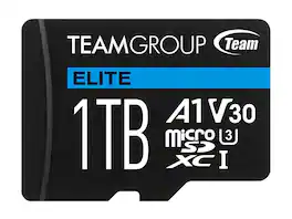 Team Group - 1TB Elite microSDXC U3 V30 A1 4K UHD Card with Adapter, 100MB/s (TEAUSDX1TIV30A103)