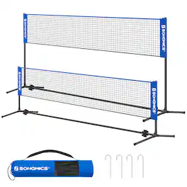 Songmics Home - 16.5 ft Badminton Net, Height Adjustable Volleyball Net, Pickleball Net with Poles - Blue and Black