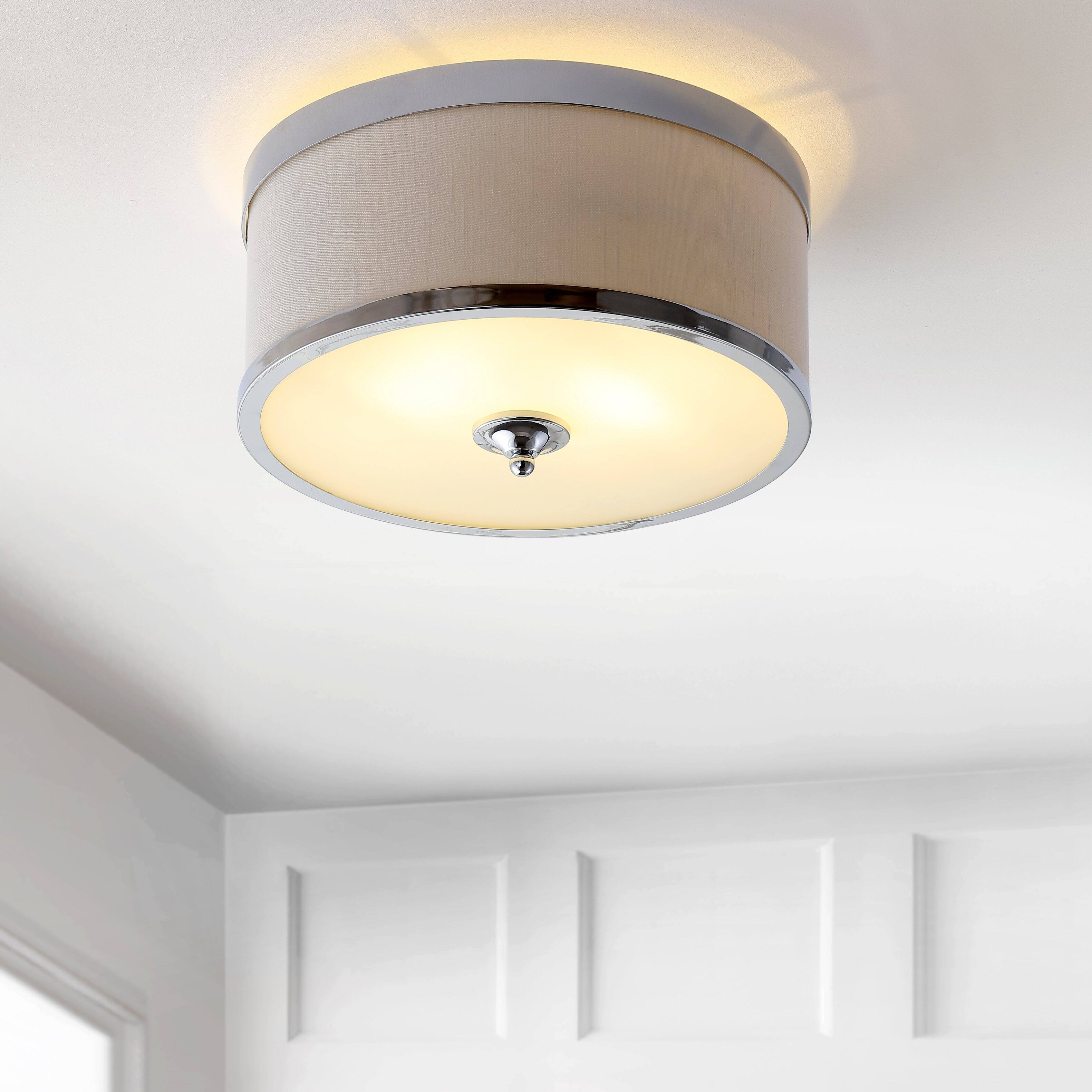 Alt View 1. Jonathan Y - David 15" Metal LED Flush Mount, Chrome/White - Chrome.