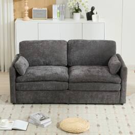 LUCKY ONE - 68.1" Oversized Cozy Upholstered Loveseat Cloud Sofa w/ Double Cushion Lumbar Pillow - Gray