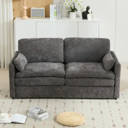 Front. LUCKY ONE - 68.1" Oversized Cozy Upholstered Loveseat Cloud Sofa w/ Double Cushion Lumbar Pillow - Grey.