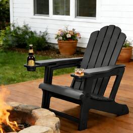 PURPLE LEAF - 1/2-Pieces Adirondack Chair HDPE All-Weather Outdoor Fire Pit Chair with Wood-Textured with Dual Cup Holders for Garden - Black-1Pcs