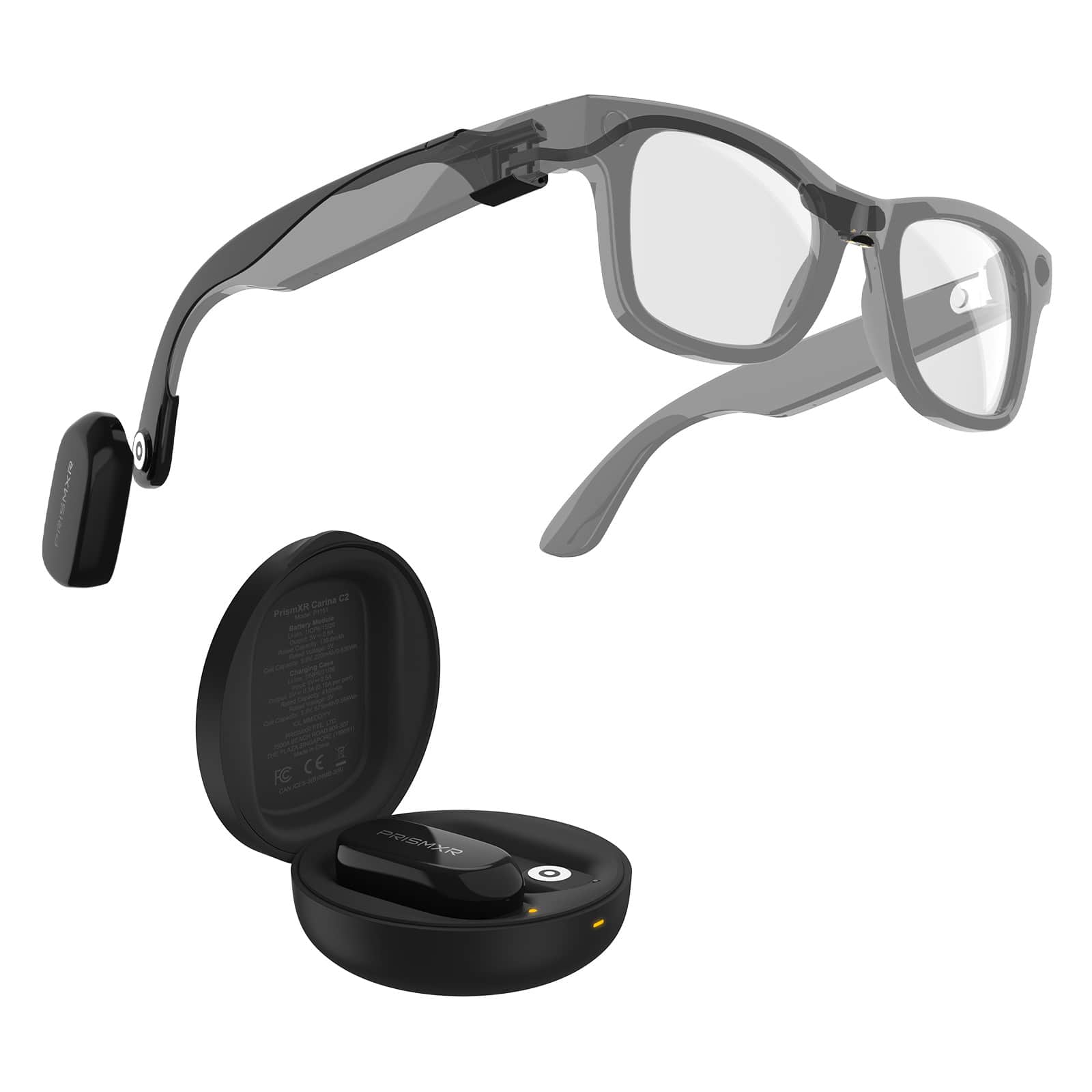 PRISMXR - Carina C2 Wearable Battery Pack for Ray-Ban Meta Wayfarer Large - Black