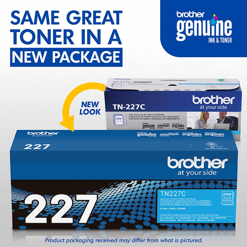 SAME GREAT TONER IN A NEW PACKAGE brother genuine INK & TONER N TN27C brother NEW TN-227C at side your LOOK - FELD FOLOS TON Conedas PARTINCHE TWER COLECR A MALT RENTEMENT 2300 CARTUCNO D. TONR a COLDR DE ALTO RENEREENTS brother nt M mirtan wN genu.ne authent.ques ongnales genume authest onigmales originais 227 brother at your side TN227C 2300 - THEN mns SONES ATRrT AT D .a. RAIL A MAIT TESANT CALEIN T rcman CCACM T ATO TENEAEENTO CARILER i rmn O O ALT RENDIMENTO 227 CTAN/ CIAN I CIANO Fm - P mAS L FRas Adt - HUEEHOCYV HL(3230COW HE L3Z7CIW HL-LS2V0COW -SPOC MFC-L3/SOCOWY MIC-43/70COW Product packaging received may differ from what is pictured.