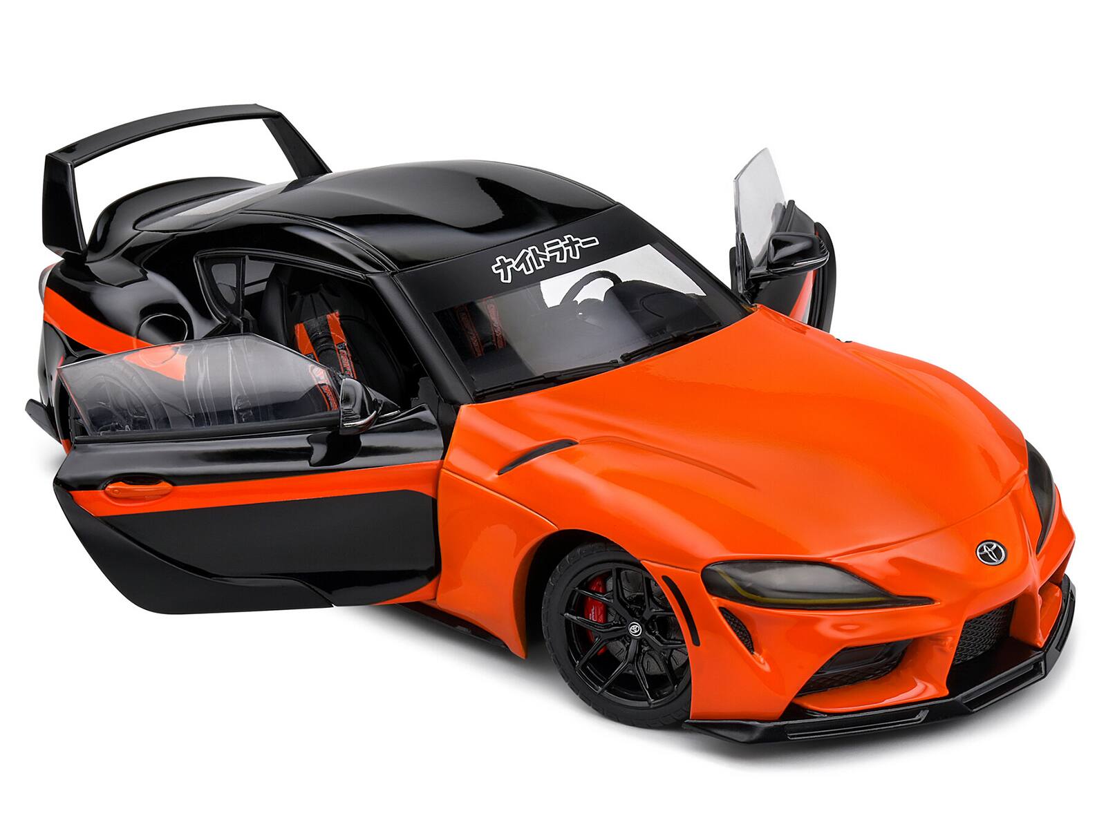 Angle. Solido - 2024 Toyota GR Supra "StreetFighter" Orange and Black 1/18 Diecast Model Car by Solido - Orange and Black.