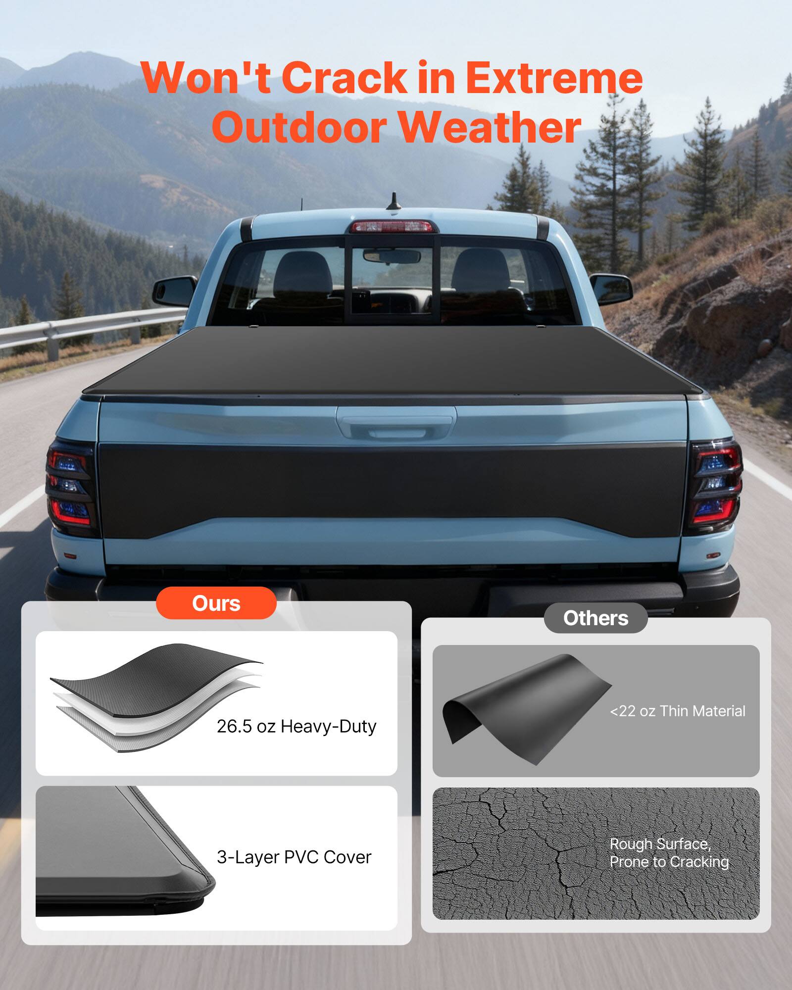 Won't Crack in Extreme Outdoor Weather

Ours:
- 26.5 oz Heavy-Duty
- 3-Layer PVC Cover

Others:
- <22 oz Thin Material
- Rough Surface, Prone to Cracking