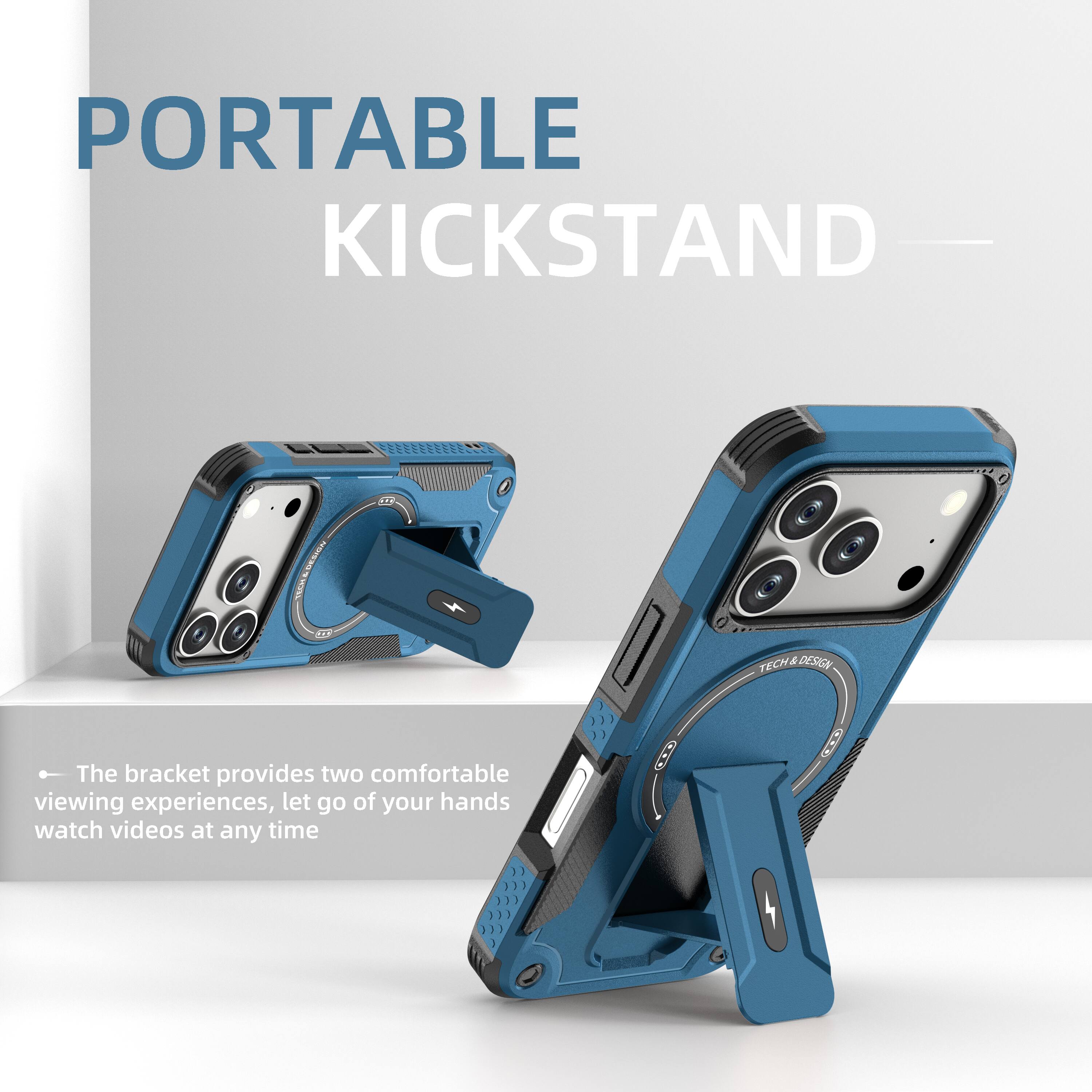 PORTABLE KICKSTAND  
MOLOCSION 4  
TECHA DESIGN  

The bracket provides two comfortable viewing experiences, let go of your hands watch videos at any time