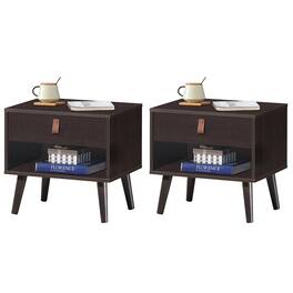 Costway - Set of 2 Nightstand Sofa Side End BedsideTable Drawer - Espresso