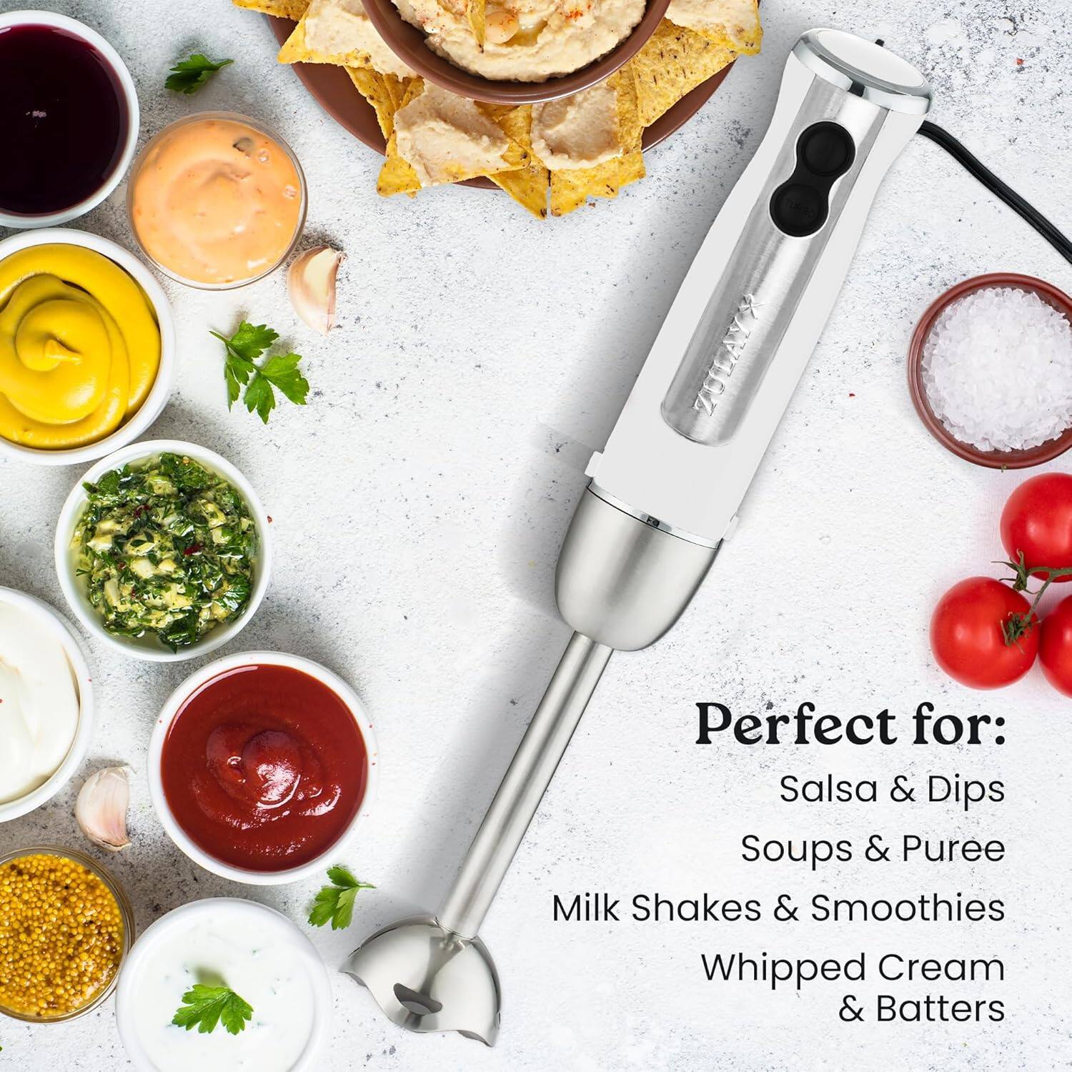 Perfect for:  
Salsa & Dips  
Soups & Puree  
Milk Shakes & Smoothies  
Whipped Cream & Batters