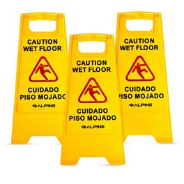 Alpine Industries - 24" Bilingual Caution Wet Floor Sign (3-Pack) - Yellow