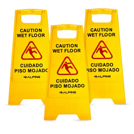 CAUTION WET FLOOR, CAUTION WET FLOOR, CAUTION WET FLOOR, CUIDADO PISO MOJADO, CUIDADO PISO MOJADO, ALPINE, ALPINE
