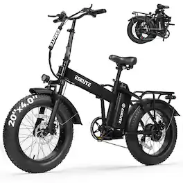Eskute - Foldable 20" Fat Tire eBike, 1200W Peak Motor, 80-Mile Range, NFC Unlock, Front Suspension - Black