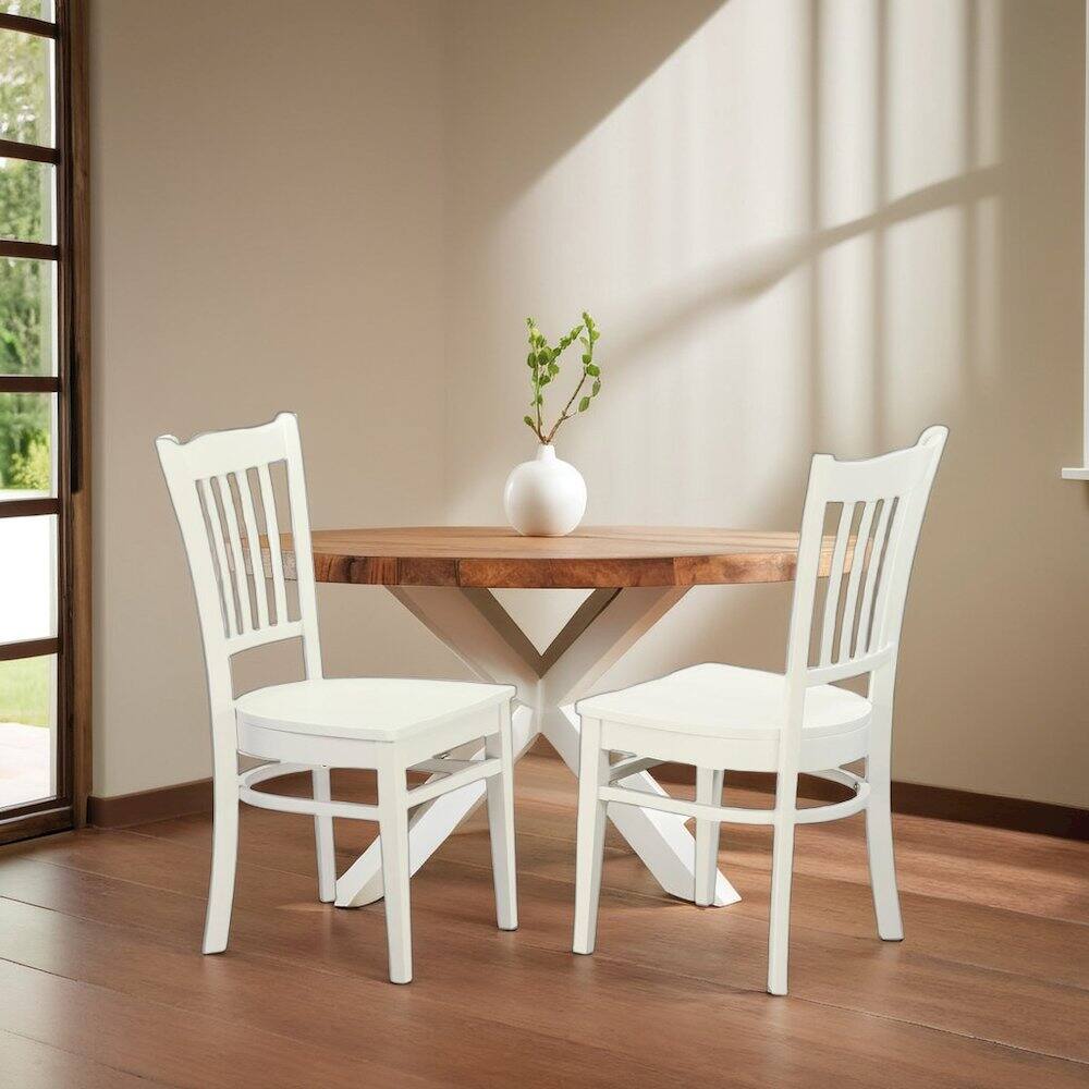 Left. FurniFact - Set of 2 White Wooden Dining Chairs for Kitchen and Dining Room - Linen White.