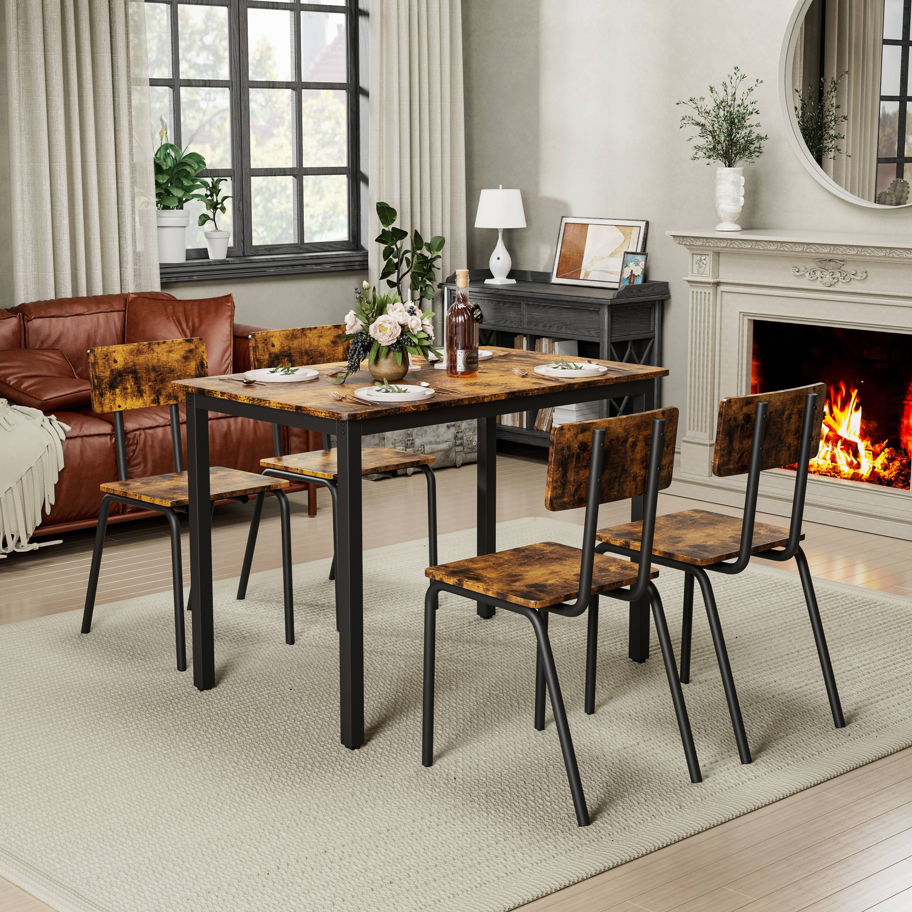 Alt View 9. Ecooso - 5-Piece Dining Table Set with 4 Chairs, 43" Metal Frame & MDF Kitchen Set, Easy to Clean - Brown.