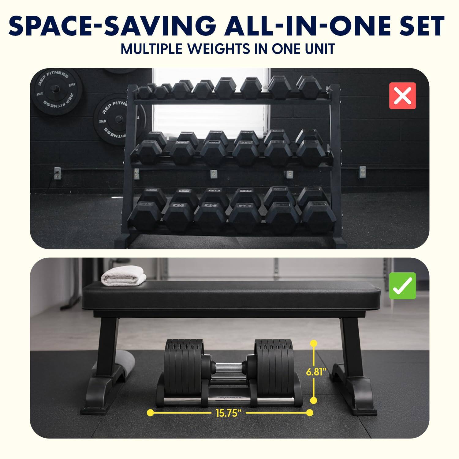 SPACE-SAVING ALL-IN-ONE SET  
MULTIPLE WEIGHTS IN ONE UNIT  

6.81"  
15.75"