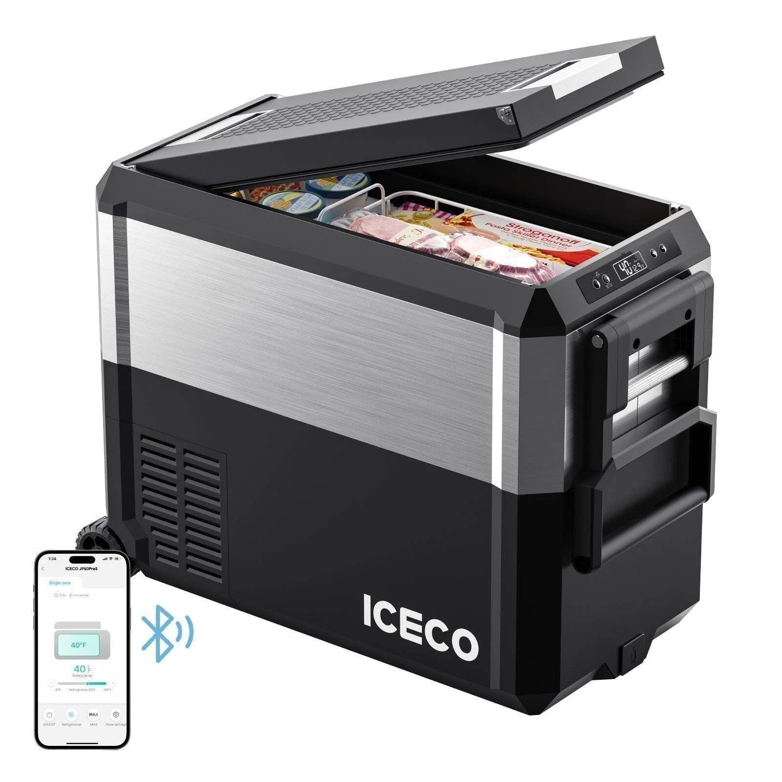 ICECO - JP50 Pro Dual Zone Wheeled 51QT Portable Cooler Silver - Black/Silver