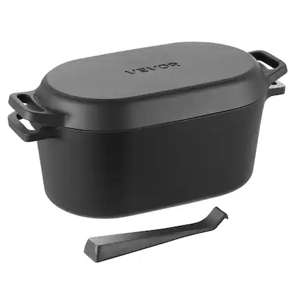Front. VEVOR - Enameled Cast Iron Dutch Oven,3.5 Quart Pot with Lid and Dual Handles,Heavy-Duty Durable,Induction Compatible up to 500℉ - Black.