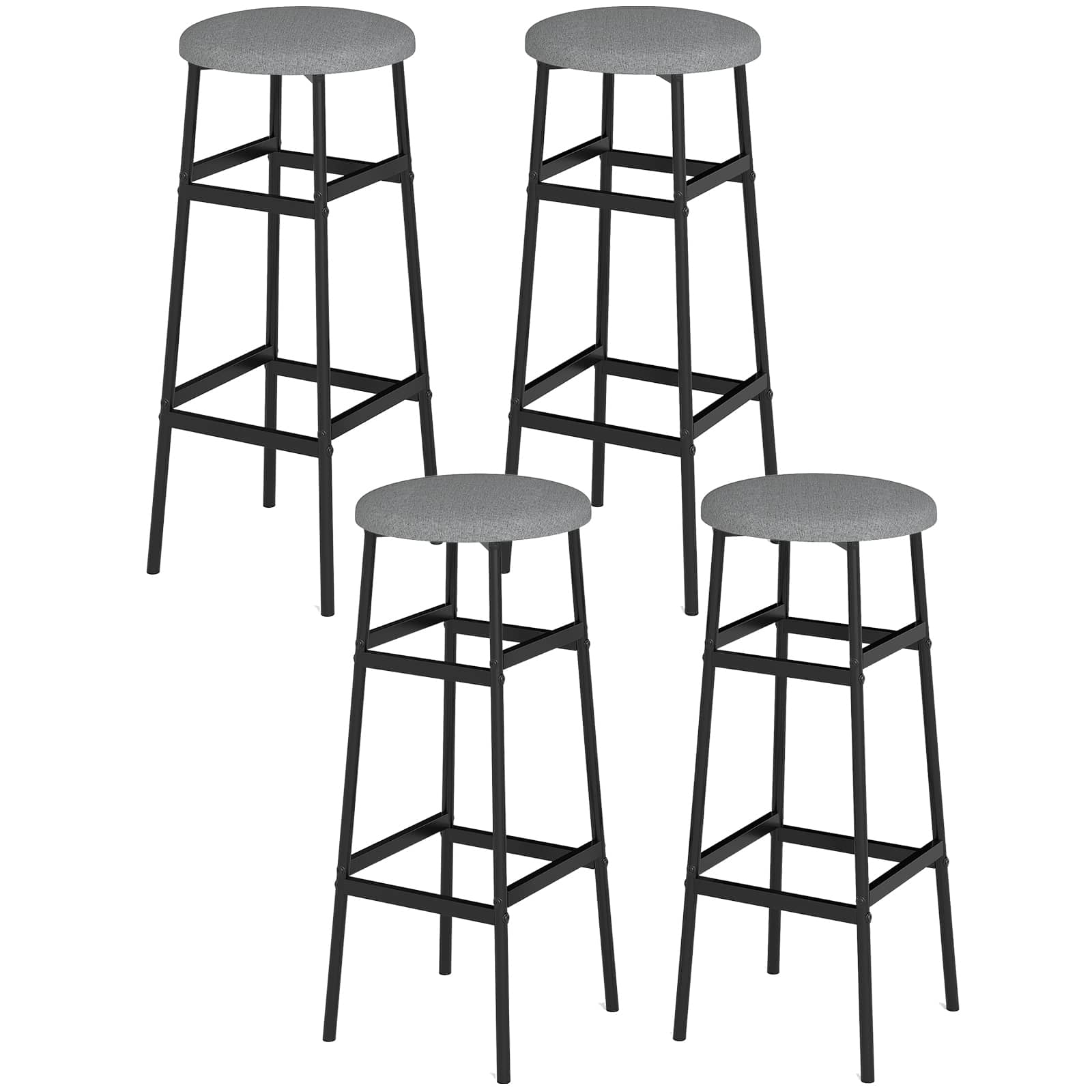 Gymax - Bar Stools Set of 4 w/ Sturdy Metal Frame and Footrest for Kitchen Island Black - Gray