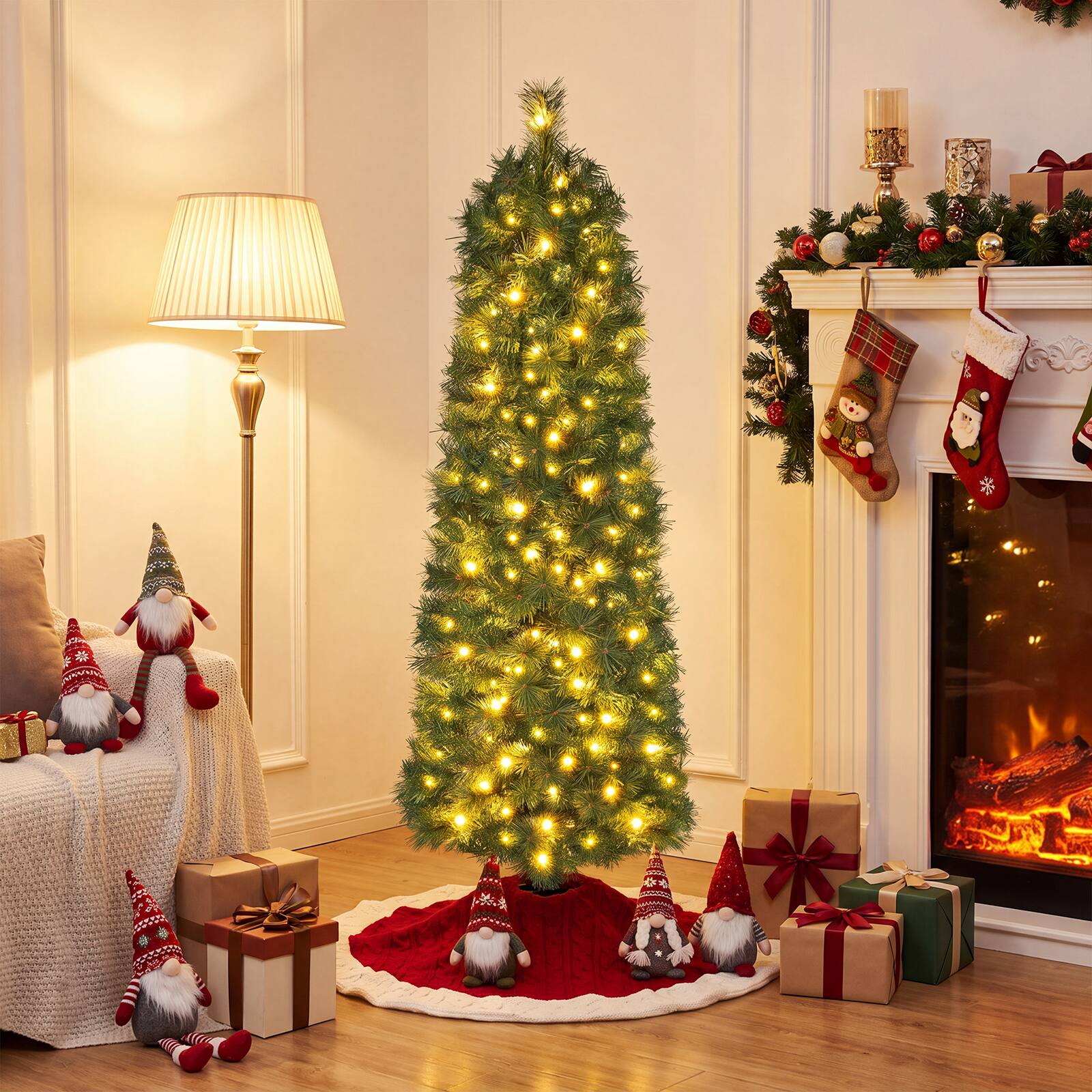 Costway 5 FT Slim Pencil Christmas Tree with 309 Full Branch Tips 100 ...