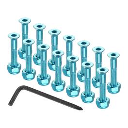 Unique Bargains - 17 mm/0.7" Skateboard Hardware Kit, 16pcs Mounting Screws Bolts Nuts Set with Hex Key for Cruiser - Blue