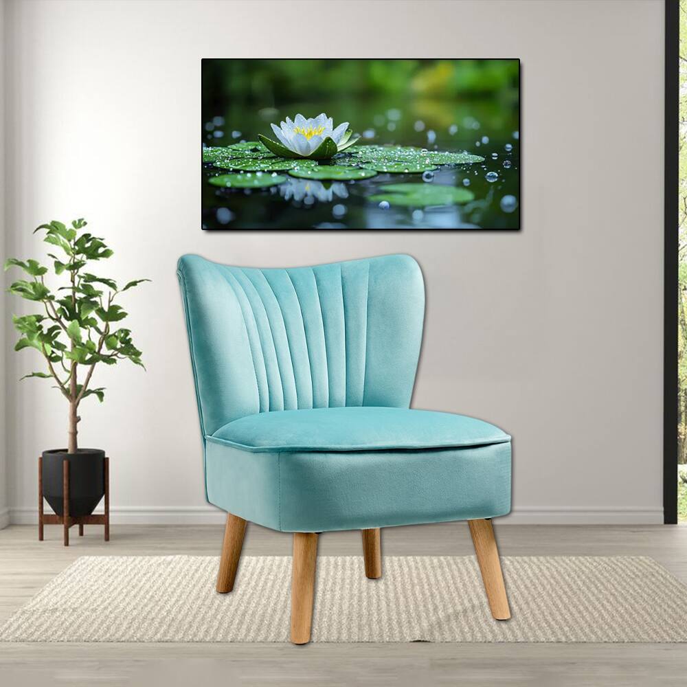 Front. Hivvago - Contemporary Velvet Upholstered Armless Chair with Solid Wood Legs - Green.