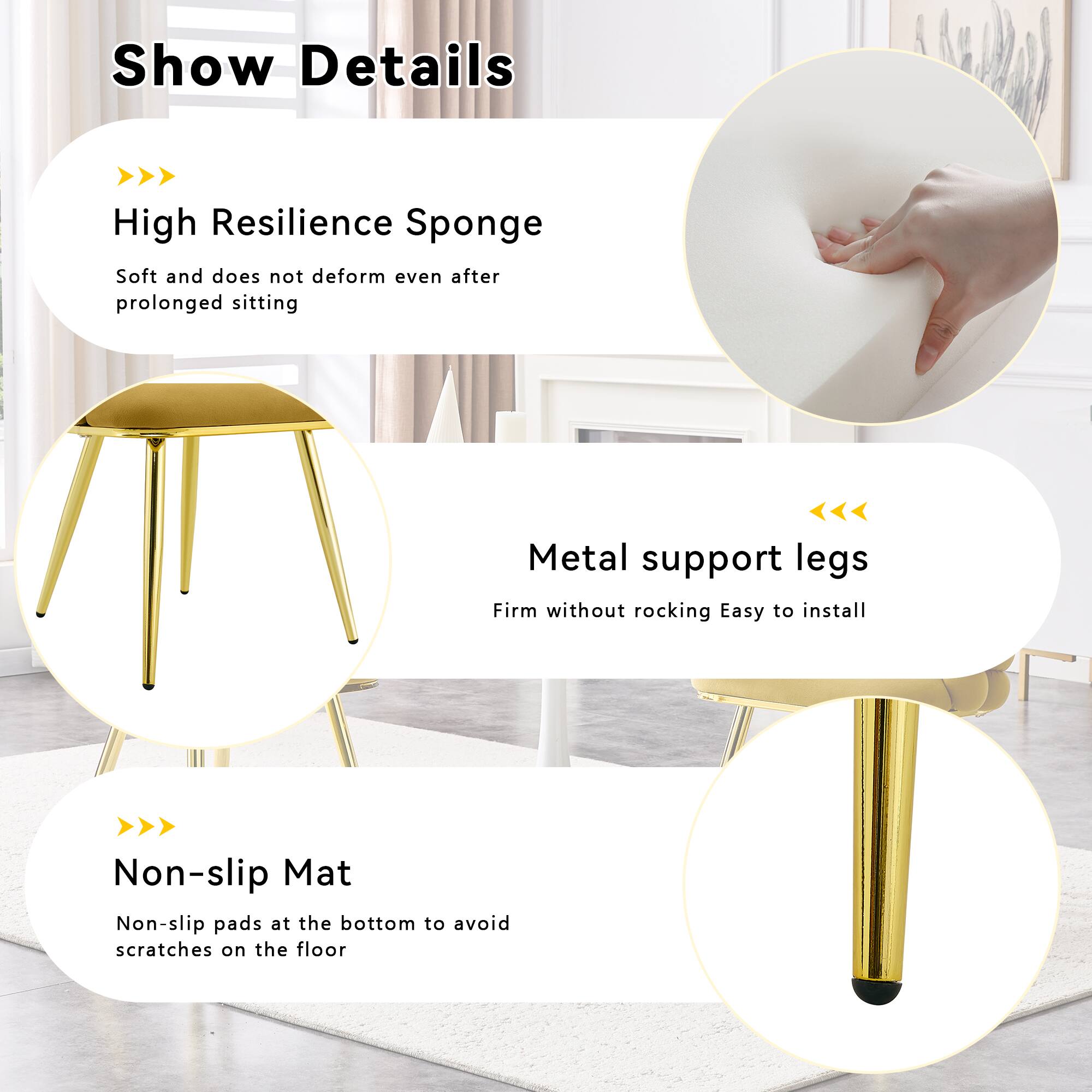 Show Details >>> High Resilience Sponge Soft and does not deform even after prolonged sitting Metal support legs Firm without rocking Easy to install Non-slip Mat Non-slip pads at the bottom to avoid scratches on the floor