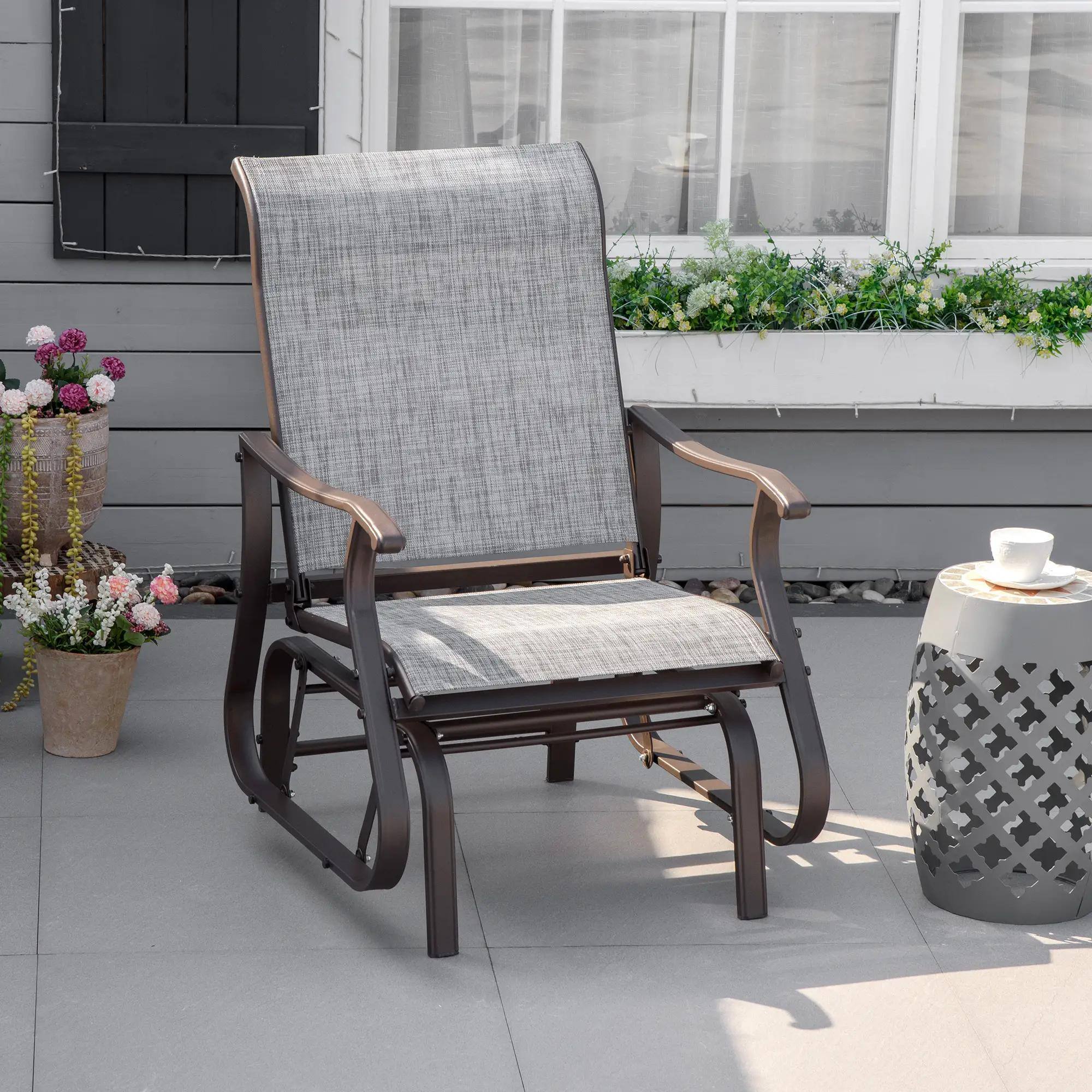 Left. Resenkos - Resenkos Patio Glider with Steel Frame, Mesh Fabric Backyard Chair, Garden Porch Relaxing, Outdoor Seating,Gray - Gray.