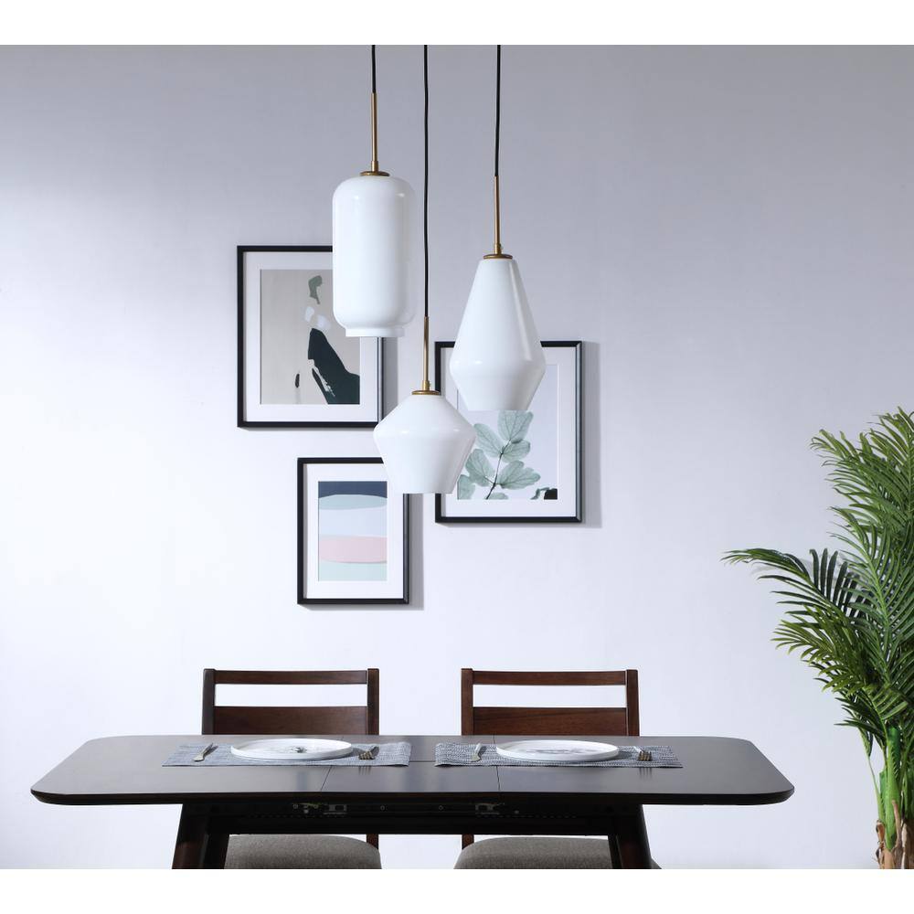 Alt View 6. Living District - Gene 3 light Brass and Frosted white glass pendant - Brass And Frosted White Glass.