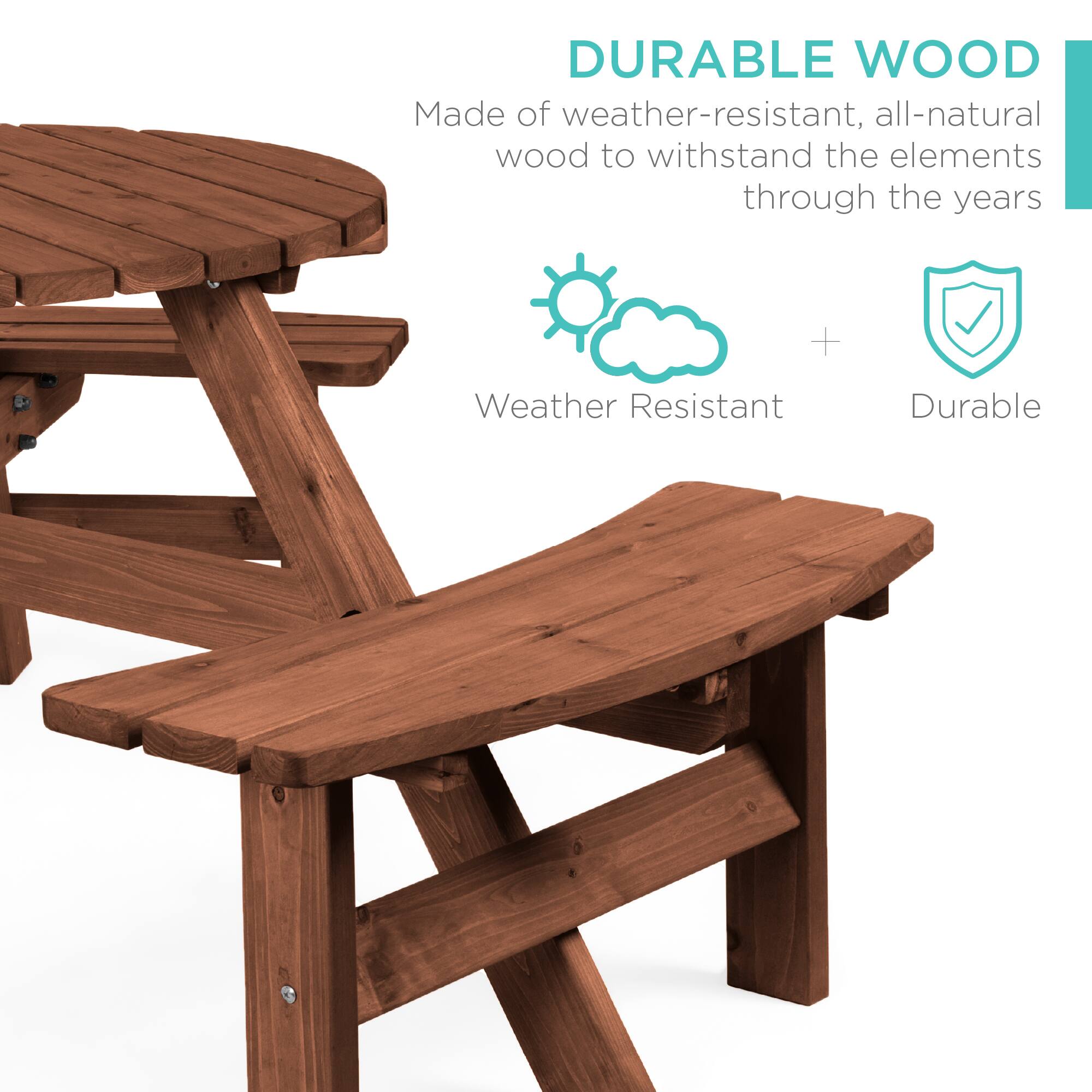 DURABLE WOOD  
Made of weather-resistant, all-natural wood to withstand the elements through the years  

Weather Resistant + Durable