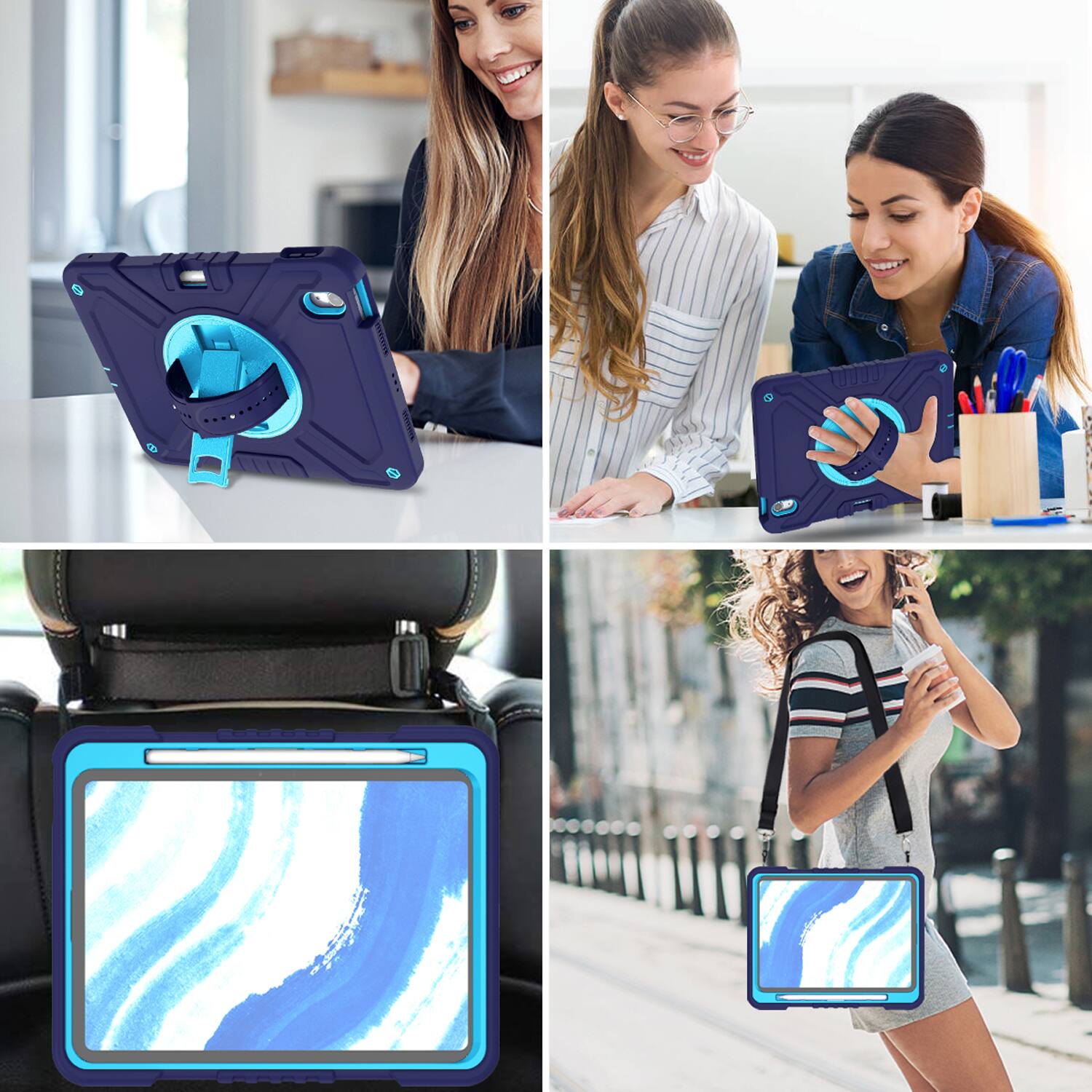 Alt View 8. Dteck - Case for Apple iPad Air (M4) 11" 2026/(M3) 2025/(M2) 2024,3-Laer Rugged Kickstand Cover w/ Pen Holder + Shoulder Strap - Navyblue.