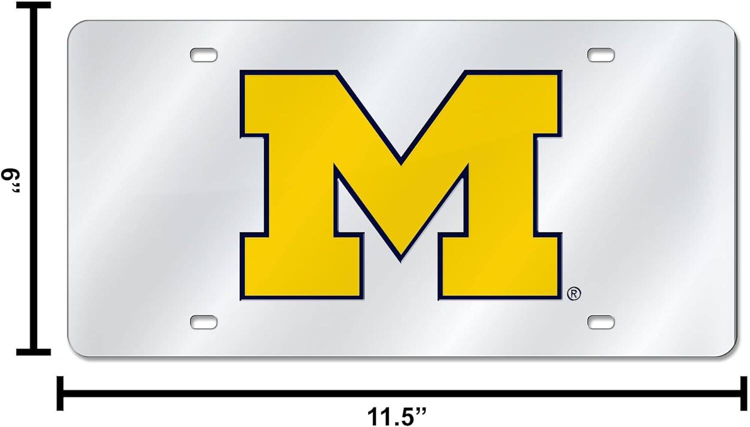 Alt View 6. Rico Industries - Michigan Wolverines Logo Silver Mirror Look LASER License Plate - Multi.