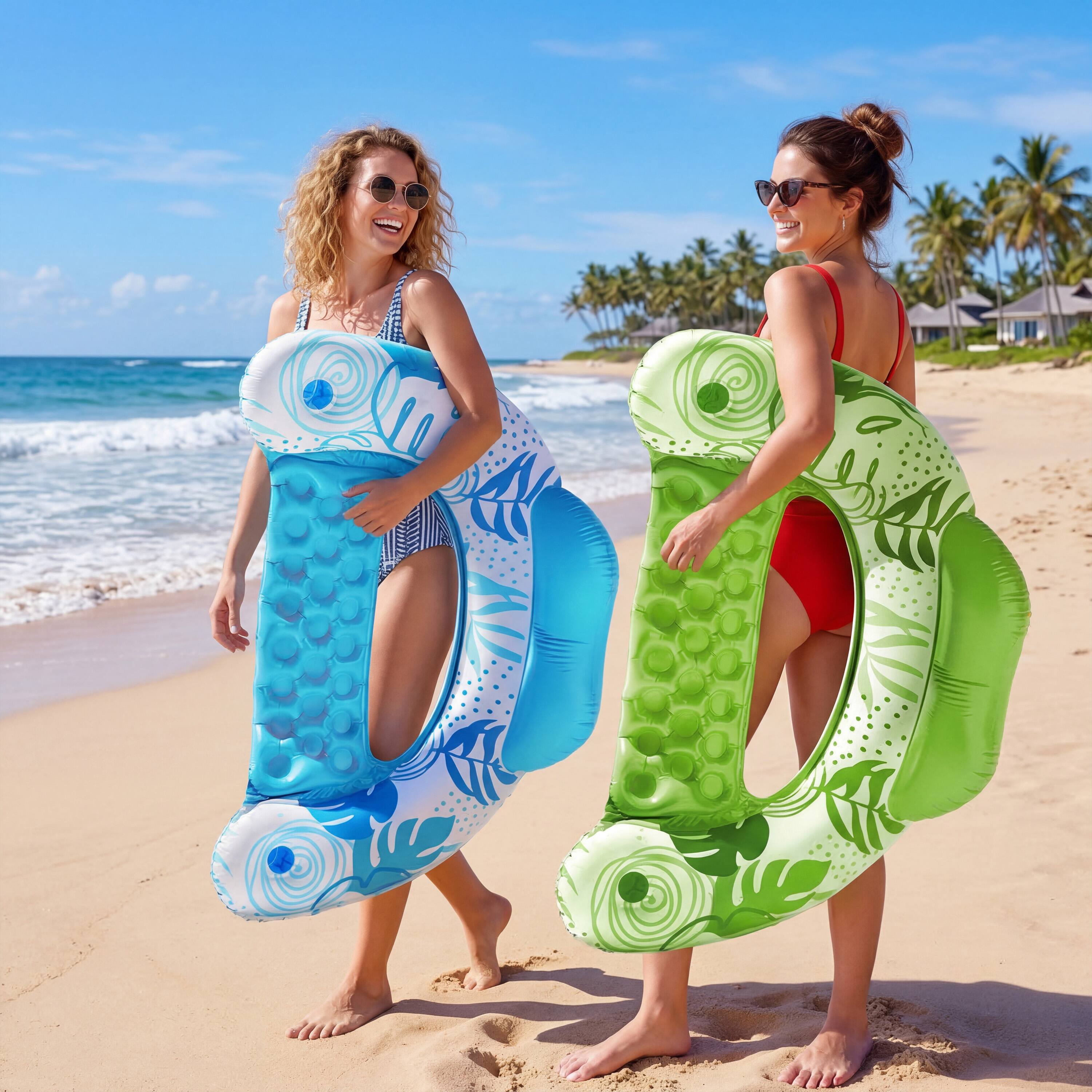 Alt View 1. Joyfy - 2 Packs Inflatable Pool Floats Chair, Pool Lounge Chairs with Cup Holders for Adult Summer Water Fun Beach - Blue, Green.