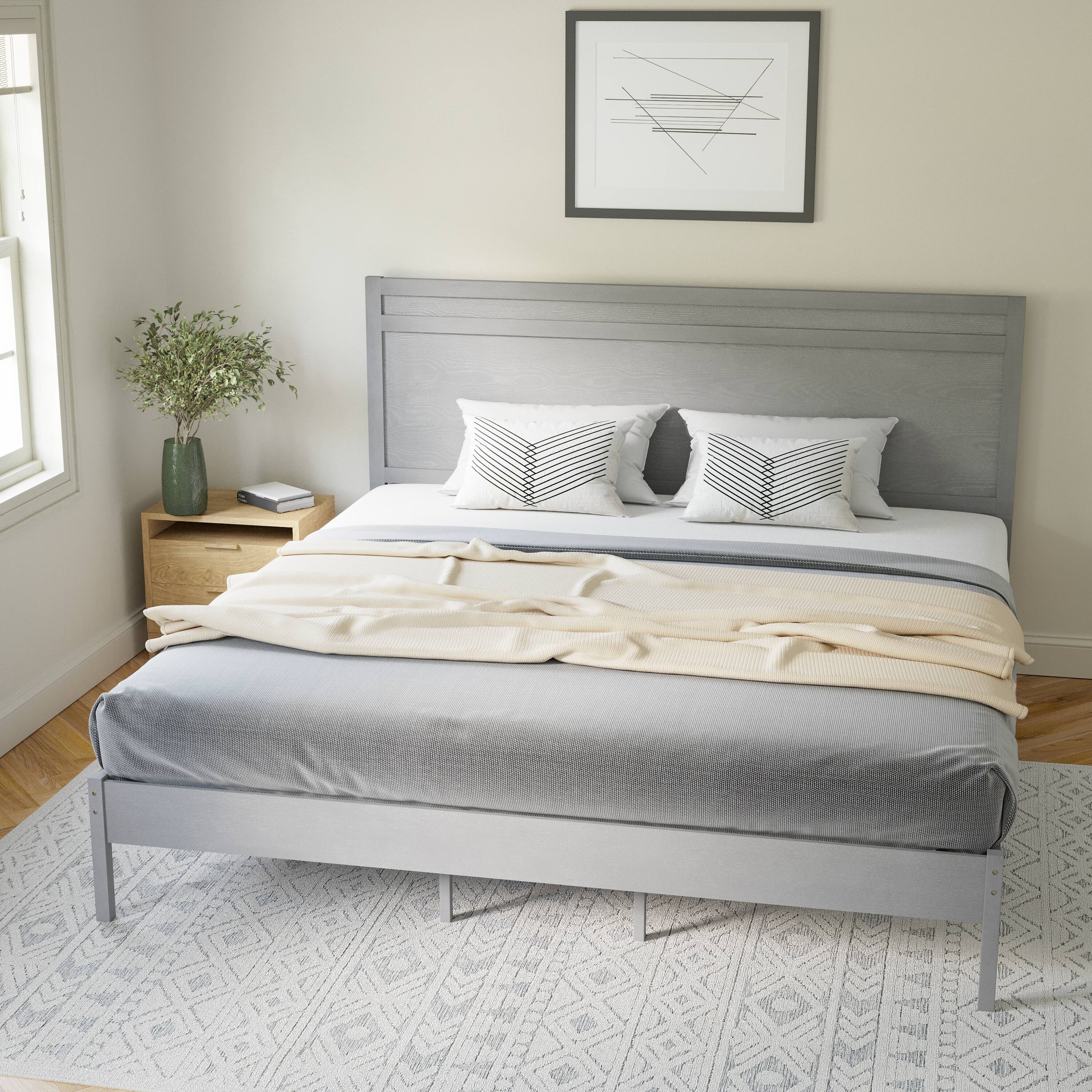 Alt View 3. Flash Furniture - Kingston King Size Solid Wood Platform Bed with Wooden Slats and Headboard, No Box Spring Needed, Gray - Gray.