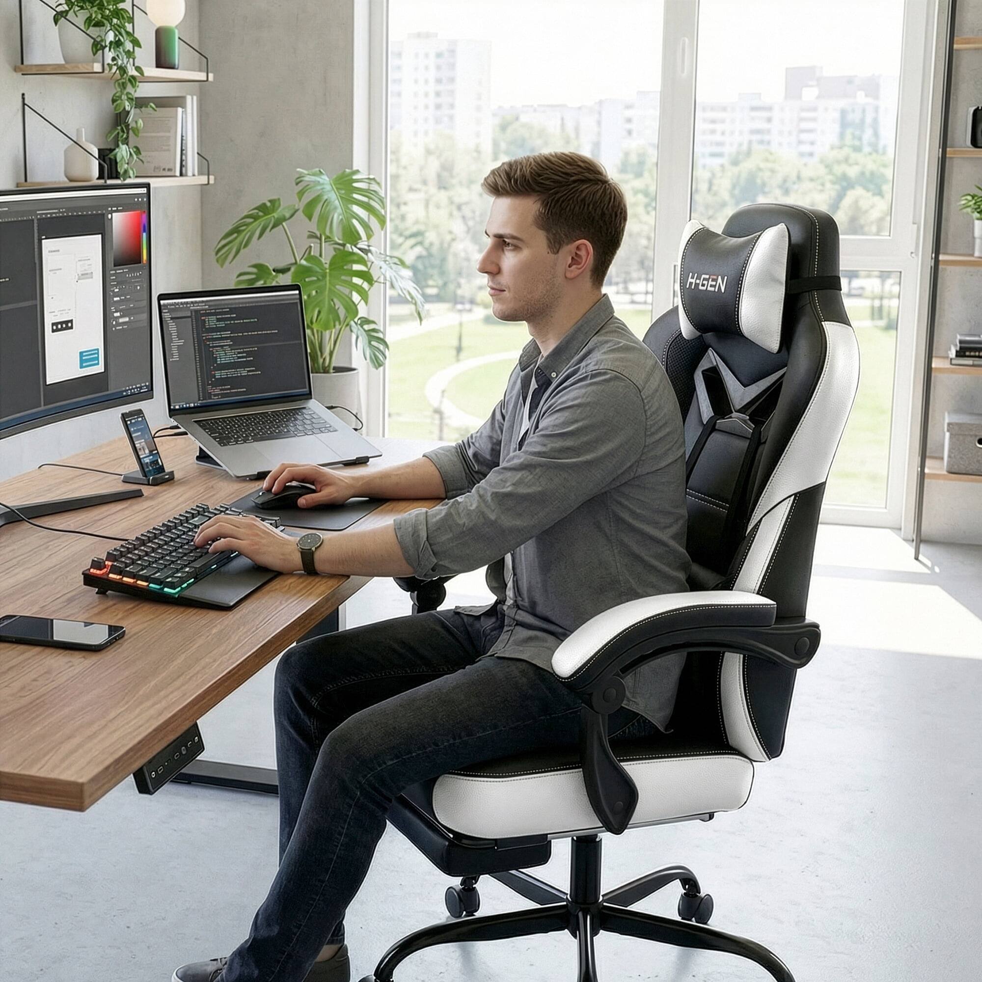 Back. Neo Chair - Gaming Chairs with Footrest, Heavy Duty Gamer Chair with Headrest and Lumbar Support for adults - Big & Tall White.